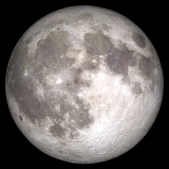 Full disc of the Moon showing maria and craters, imaged by NASA Goddard Space Flight Center