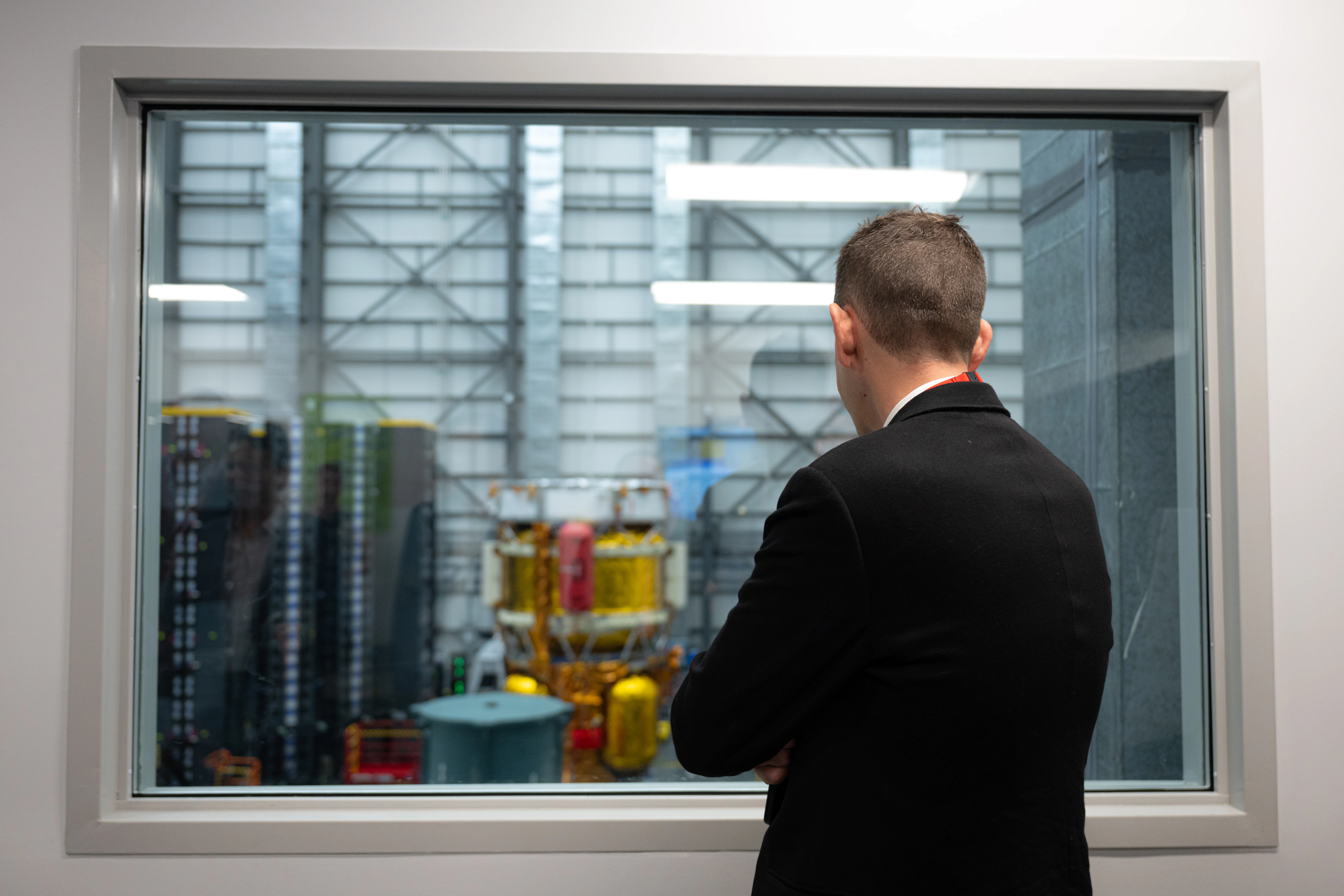 NASA Administrator Jared Isaacman views Blue Origin's Blue Moon Mark 1 lunar lander Endurance at the company's facility in Florida