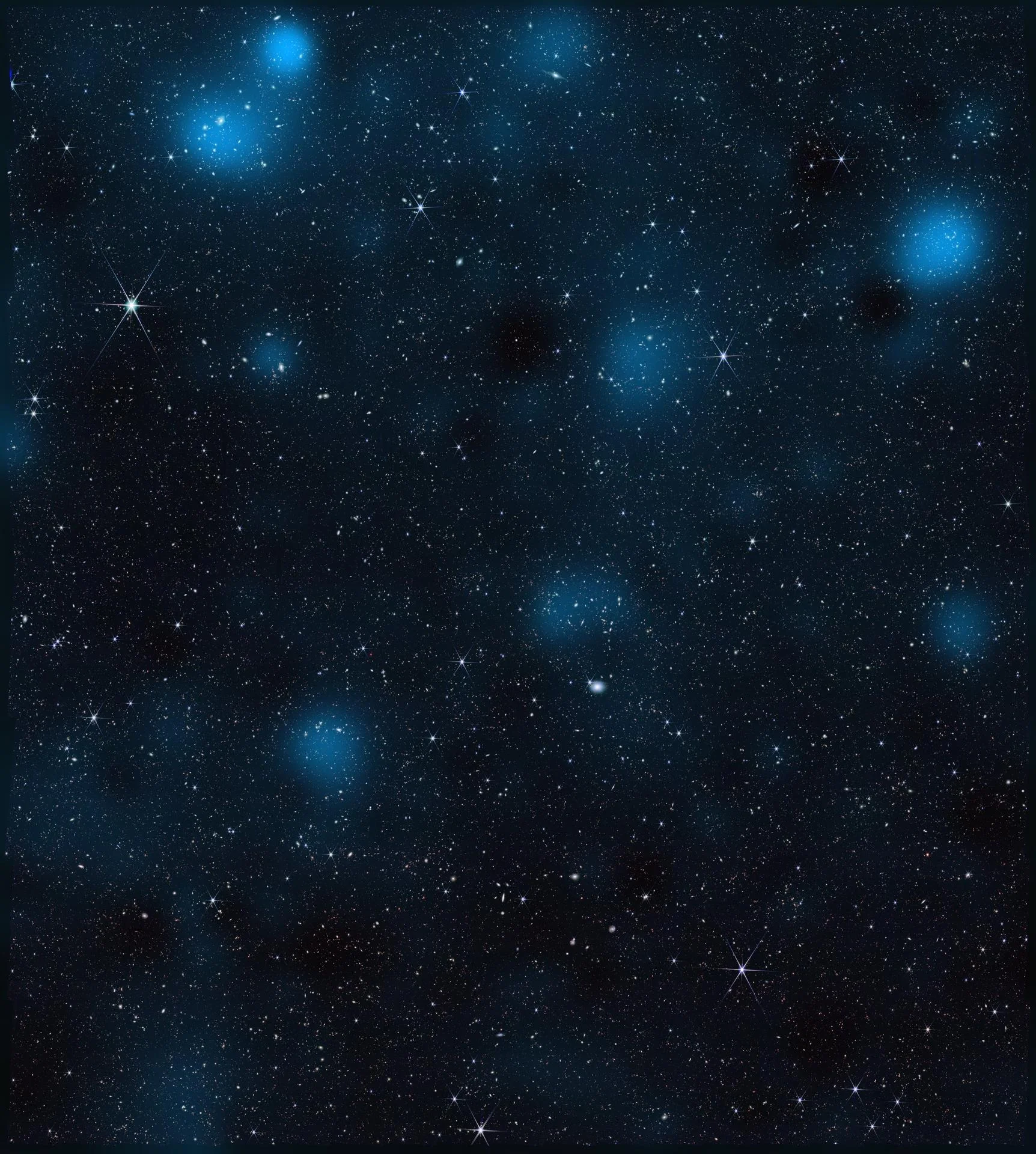 Nearly 800,000 galaxies captured by JWST's NIRCam, overlaid with a dark matter distribution map shown in blue